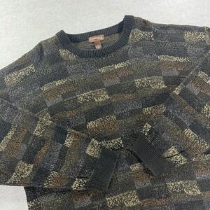Cambridge Classics Mens XXL Earth Tone Patchwork Block Knit Crewneck Sweater